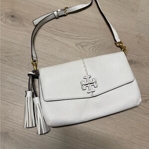 Tory Burch McGraw front flat tassel pebbled leather cross body